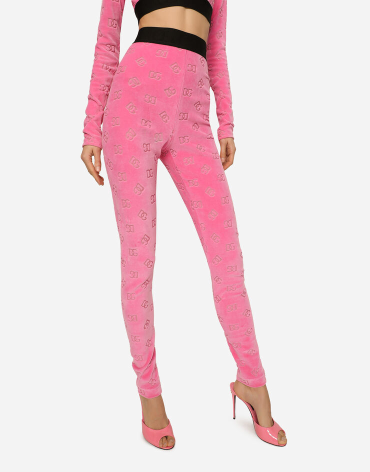 Dolce & Gabbana Flocked jersey leggings with all-over DG logo Pink FTCQKTFJ7DL