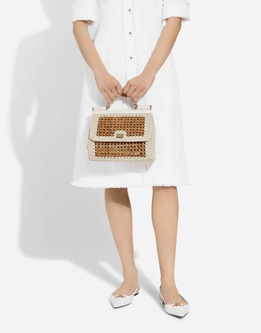 Dolce & Gabbana Large Sicily handbag in crochet raffia and vienna straw Beige BB6002AV888
