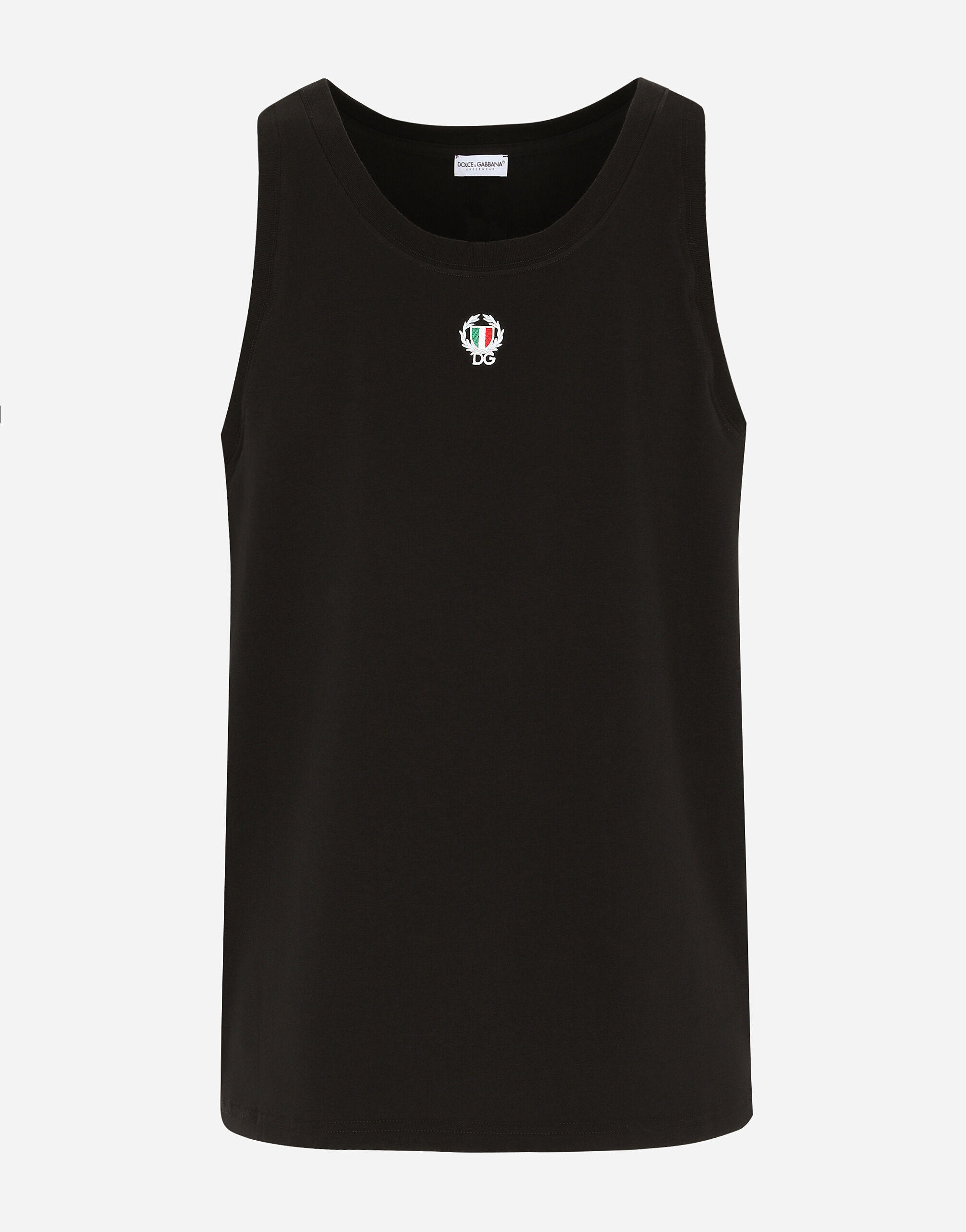 Dolce & Gabbana Camiseta sin mangas de algodón bielástico con parche Negro M8C10JFUECG