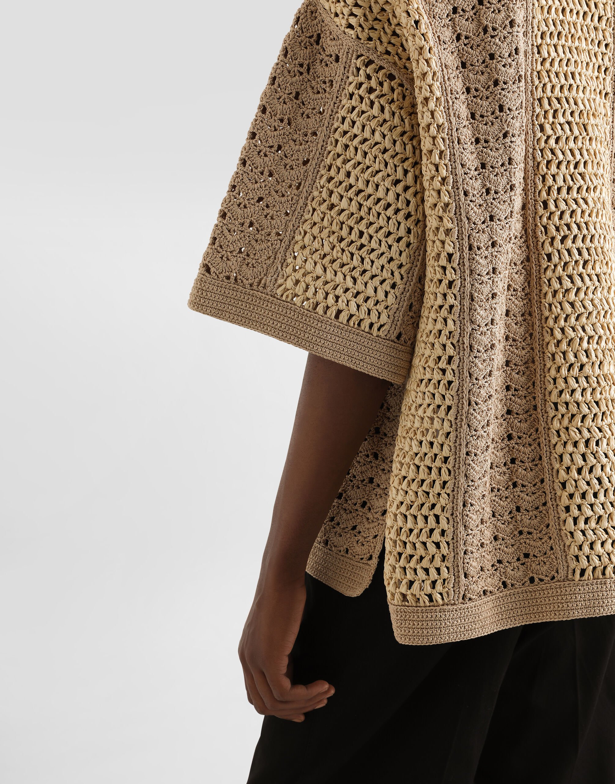 Round-neck cotton and viscose crochet top in Beige for Men