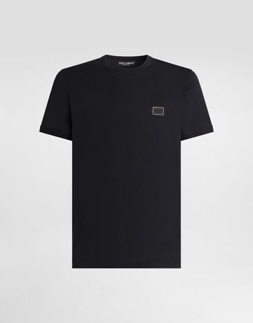 Dolce & Gabbana Футболка из хлопка с пластиной с логотипом Blue G8PV1TG7Q1Q