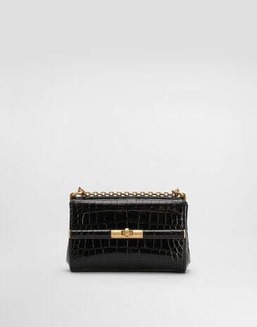 Dolce & Gabbana Marlene city mini bag in polished alligator Black BB7766A2R08
