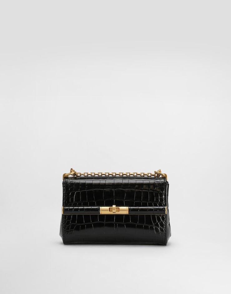 Dolce & Gabbana Marlene city mini bag in polished alligator Black BB7766A2R08