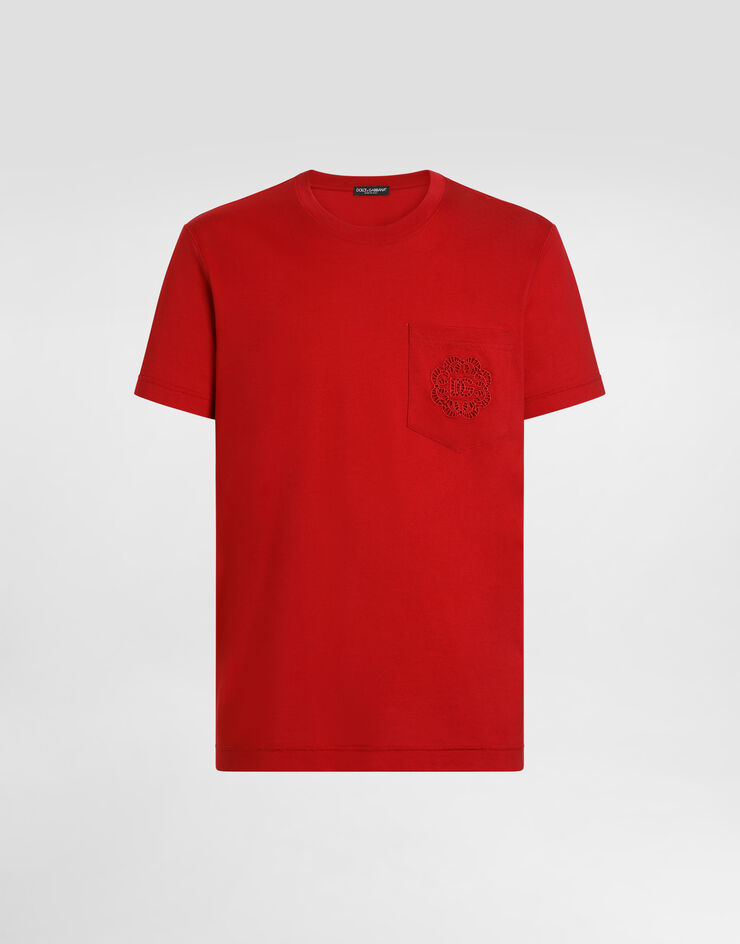 Dolce & Gabbana Cotton t-shirt with logo embroidery Red G8RA2ZG7P7T