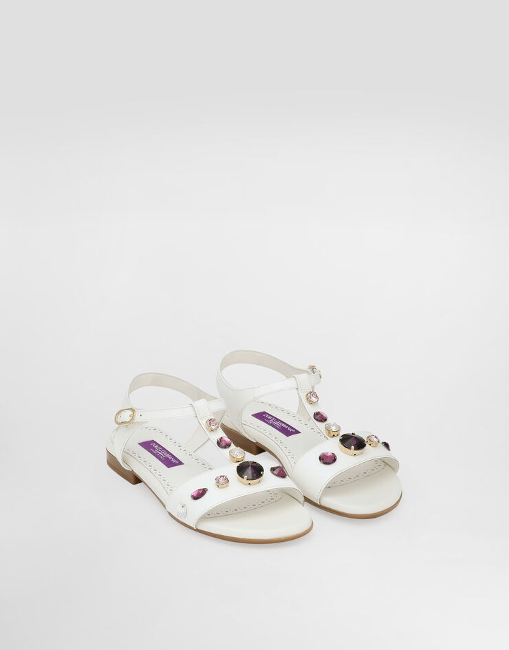 Dolce & Gabbana Patent leather sandal with embroidery White D11364AN196