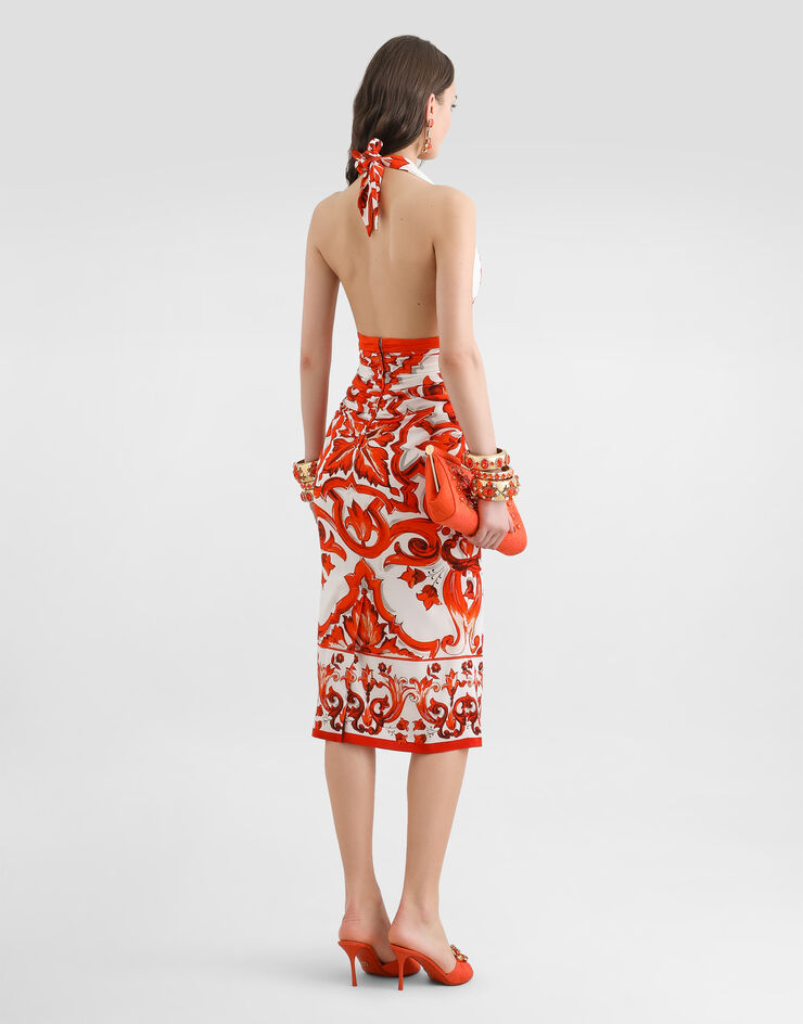 Dolce & Gabbana Majolica-print charmeuse long dress Multicolor F6TSVTGDDRJ