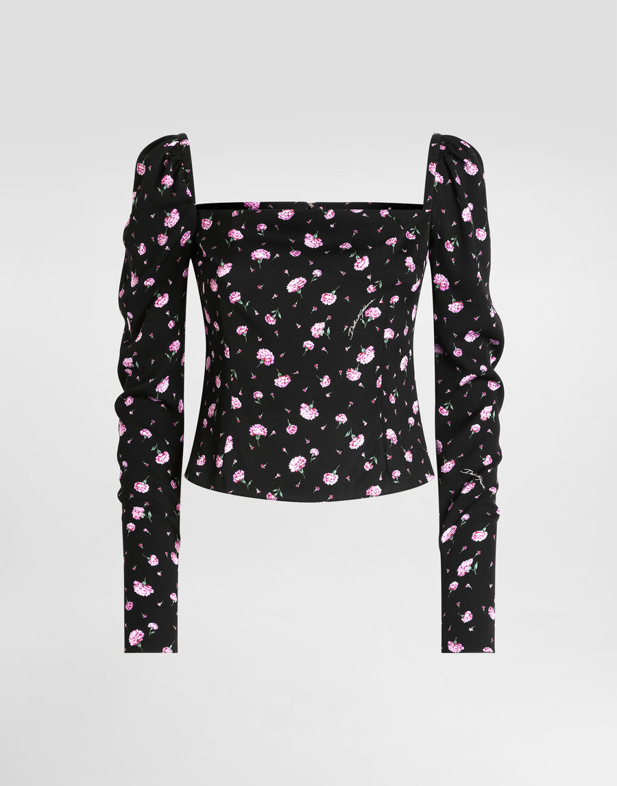 Carnations-print silk top