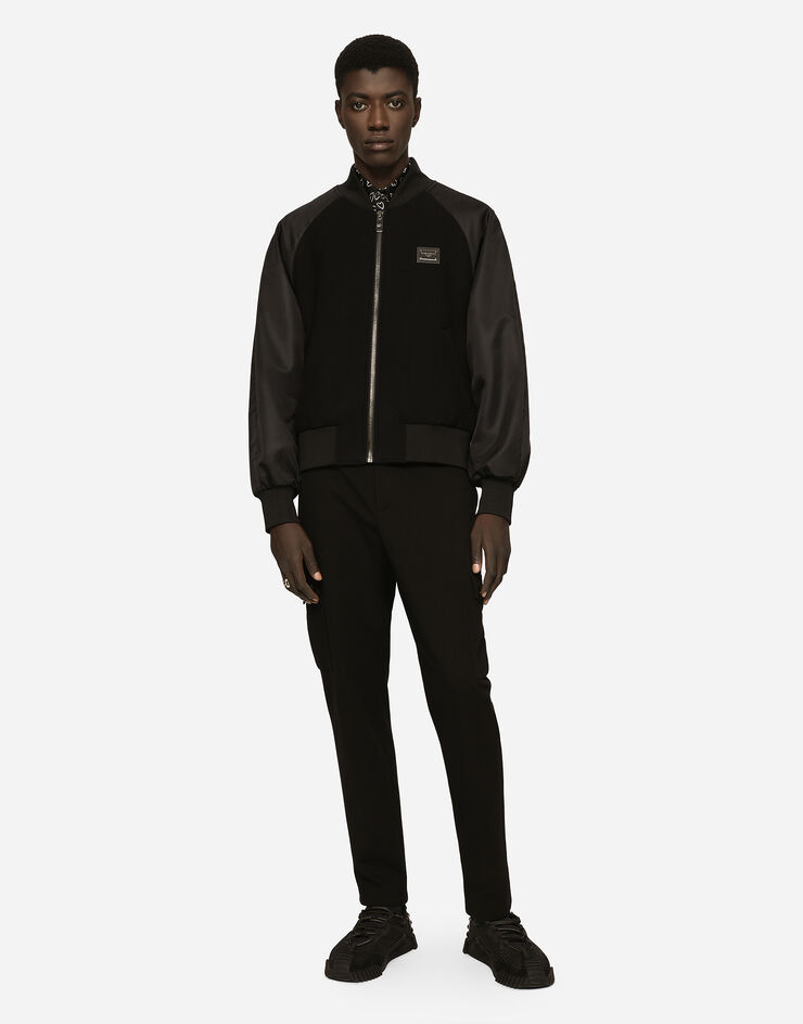 Dolce & Gabbana Nylon and wool jacket with branded tag Black G9ABLTGF851