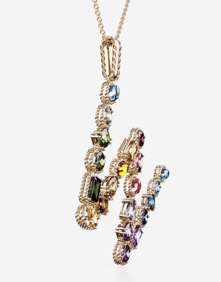 Dolce & Gabbana Pendente W Rainbow Alphabet con gemme multicolor Oro WAMR2GWMIXW