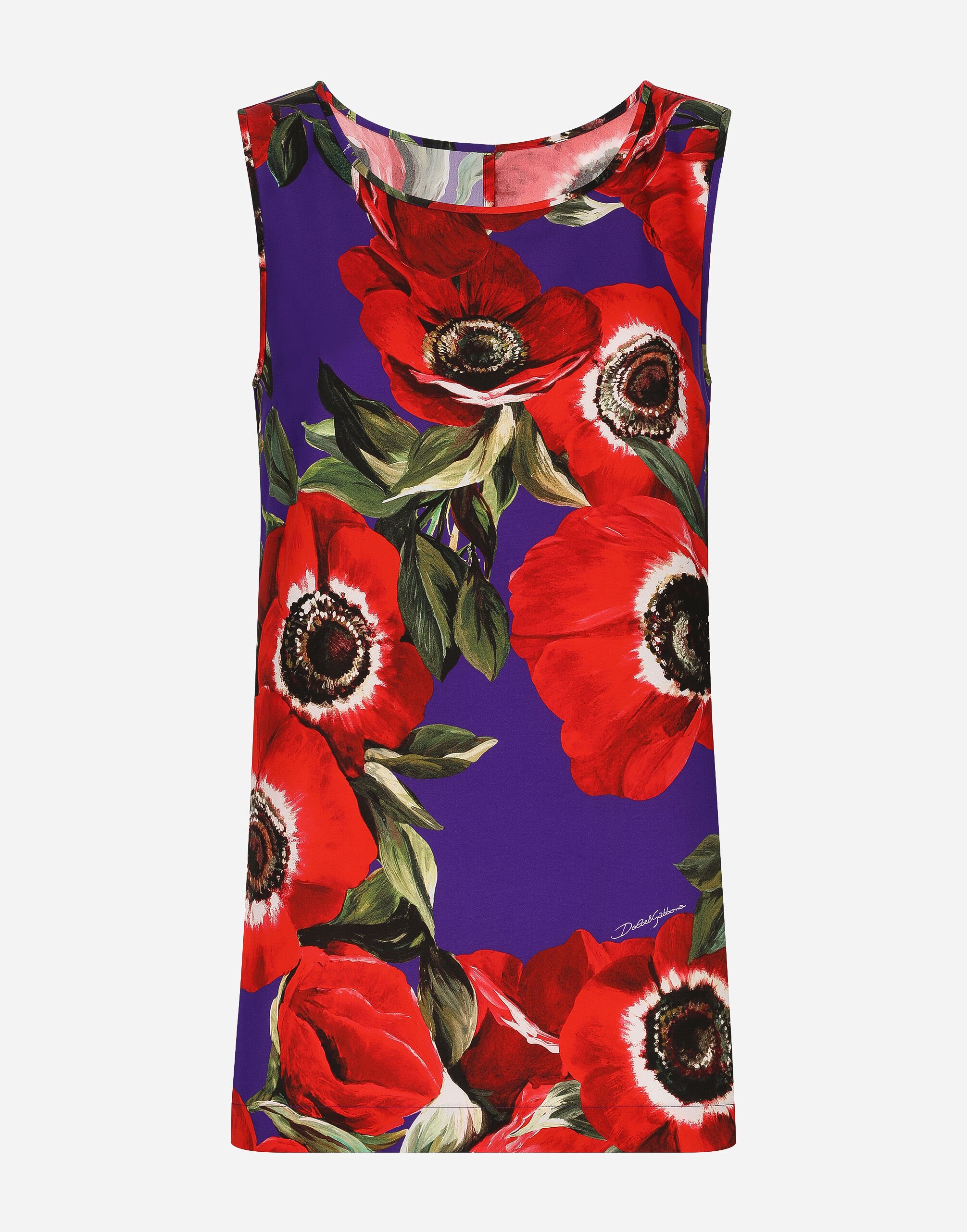 Dolce & Gabbana Charmeuse tank top with anemone print Print F5Q08THS5Q0