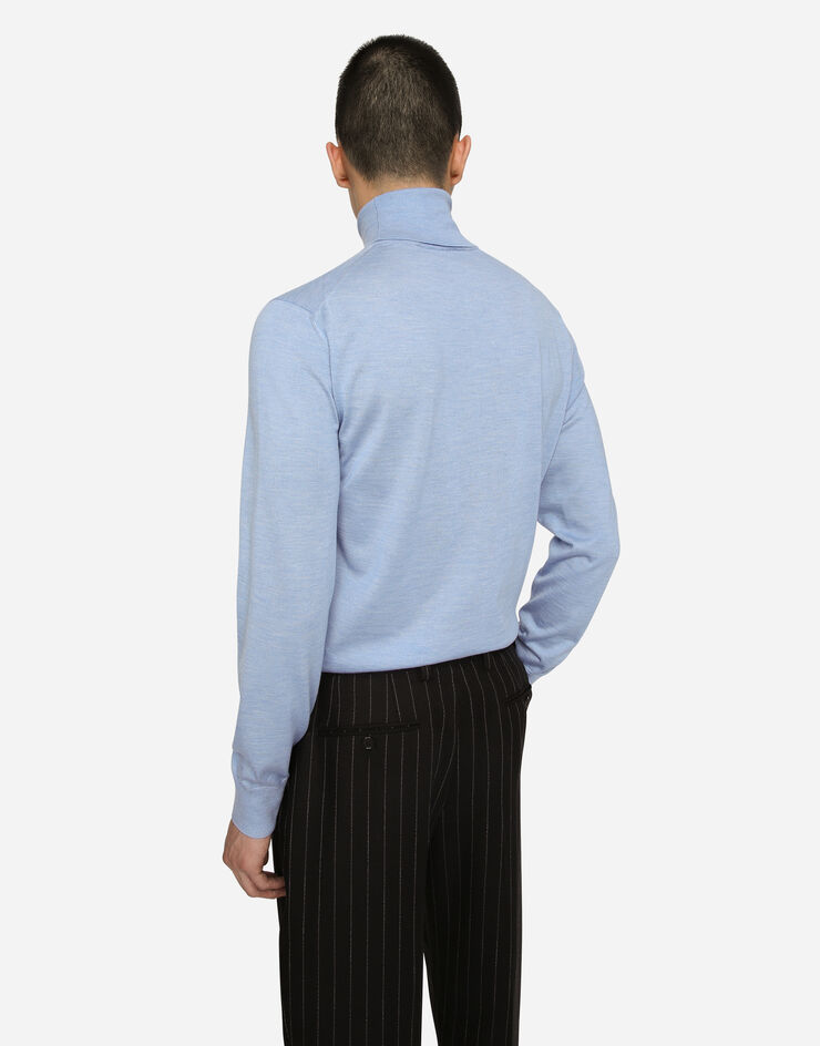 Dolce & Gabbana Extra-fine cashmere and silk turtleneck sweater Azure GXL03TJDMS4