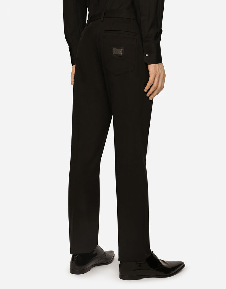 Dolce & Gabbana Pantalón de algodón elástico con placa con logotipo Negro GVB6ETFUFMJ