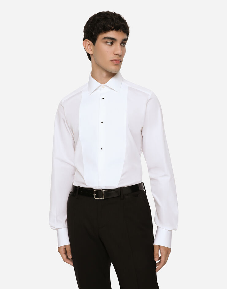 Dolce & Gabbana قميص توكسيدو من قطن بوبلين بقياس ذهبي أبيض G5EN5TFU5U8