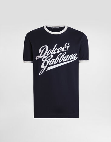 Dolce & Gabbana Cotton t-shirt with flock print Blue G8PV1TG7PGC