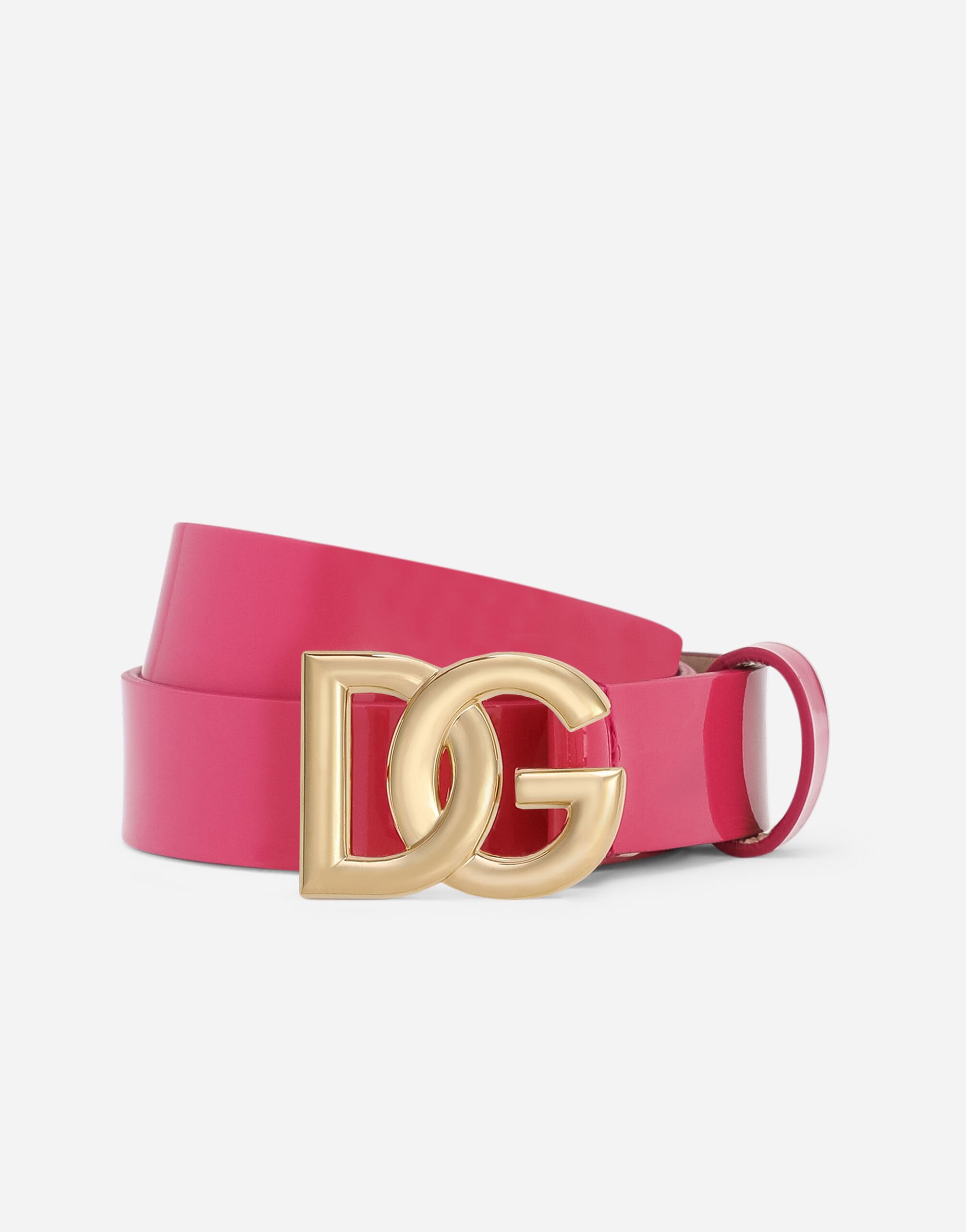 Dolce & Gabbana Patent leather belt with DG-logo buckle Pink EB0249AB018