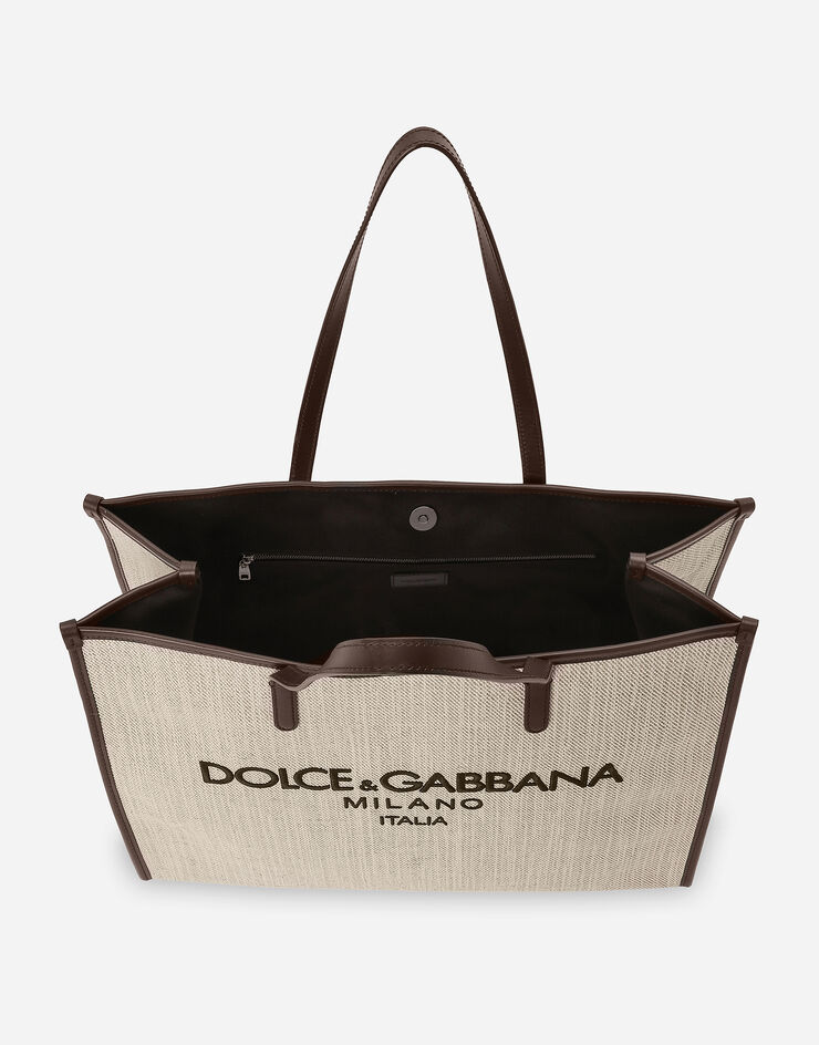 Dolce & Gabbana حقيبة تسوق كانفاس هيكلية كبيرة بيج BM2274AN233