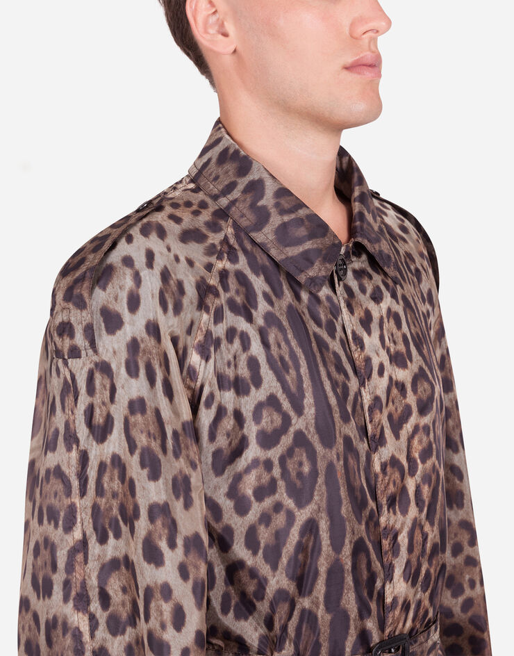 Dolce & Gabbana Single-breasted trench jacket in nylon with leopard print ESTAMPADO ANIMAL G016QTHSM3B