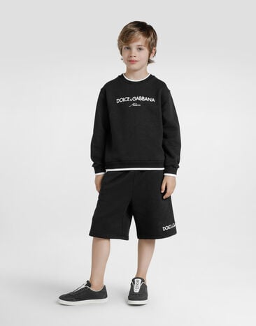 Dolce & Gabbana Fleece bermuda shorts with Dolce&Gabbana embroidery Blue L4JQW2G7PEL