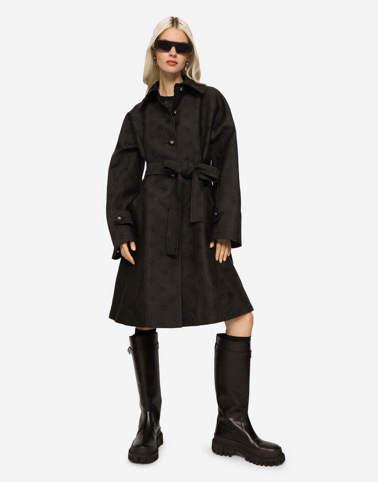 Dolce & Gabbana Belted jacquard coat with DG logo Black F0C3RTFJTBP