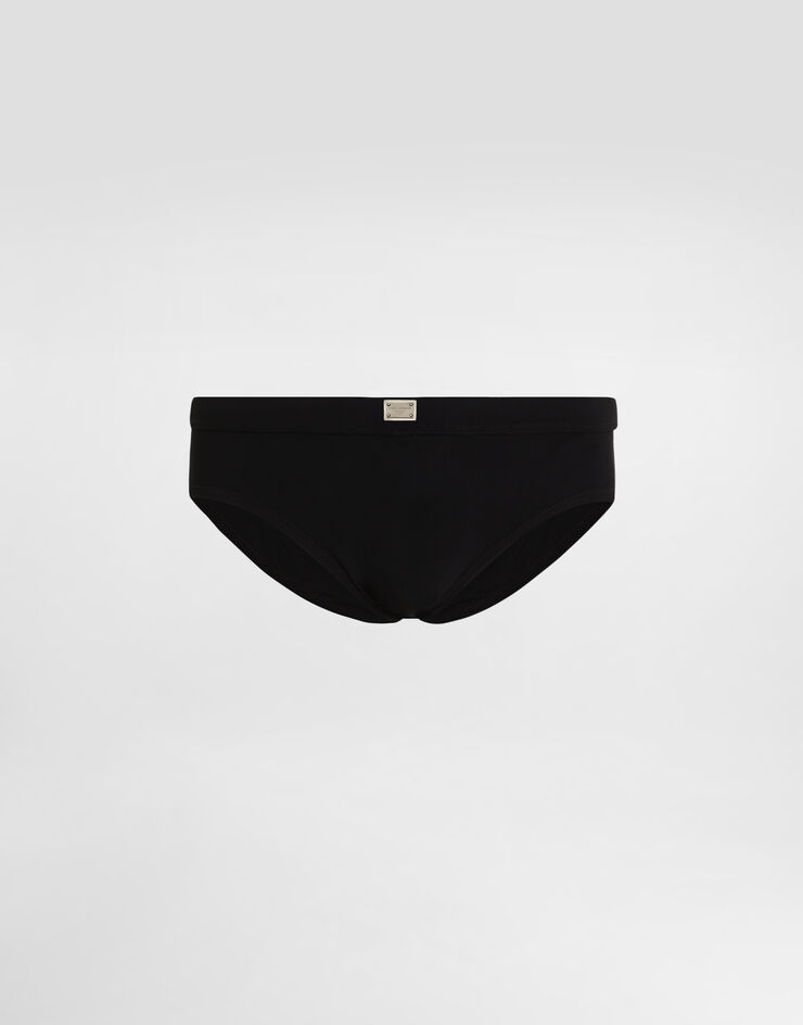Dolce & Gabbana Bañador slip alto con placa Negro M4A99JONR47