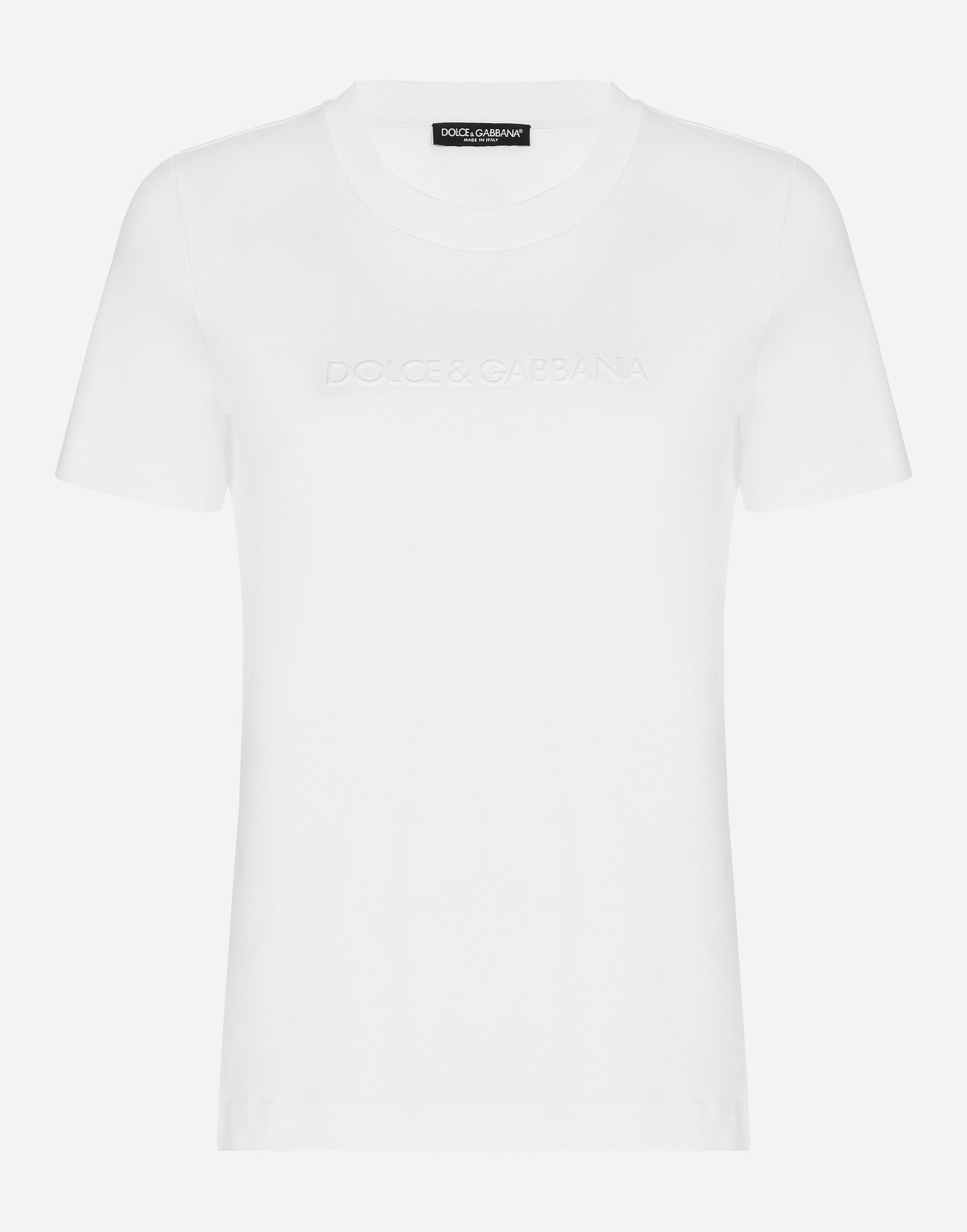 Dolce & Gabbana T-shirt en jersey avec Dolce&Gabbana floqué Blanc F8T00ZGDCBT