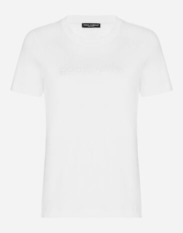 Dolce & Gabbana Jersey T-shirt with flocked Dolce&Gabbana detail Print F8U74TII7EP
