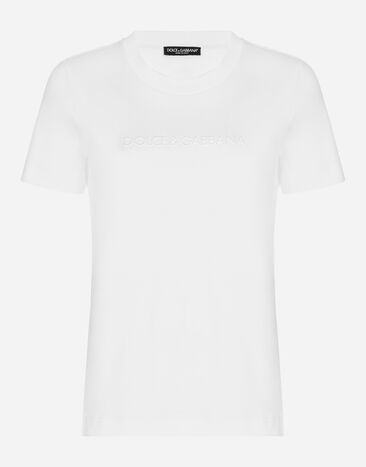 Dolce & Gabbana Jersey T-shirt with flocked Dolce&Gabbana detail White F8T00TGDCBQ