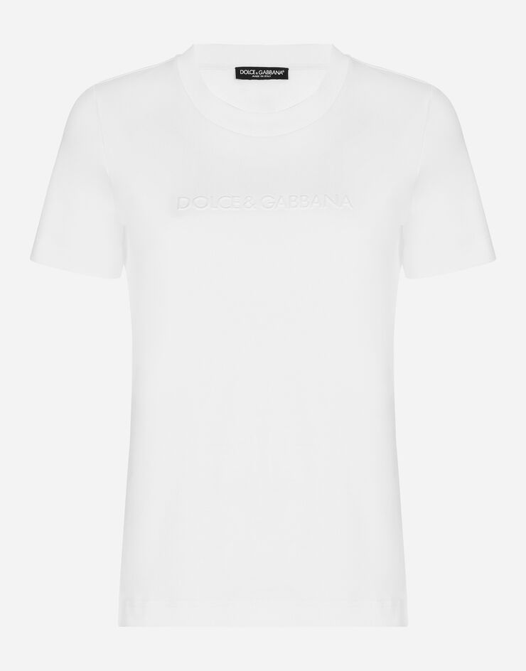 Dolce & Gabbana T-shirt en jersey avec Dolce&Gabbana floqué Blanc F8T00TGDCBQ