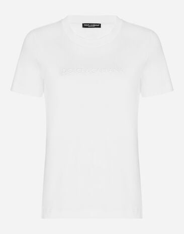 Dolce & Gabbana T-shirt en jersey avec Dolce&Gabbana floqué Blanc F8T00ZGDCBT