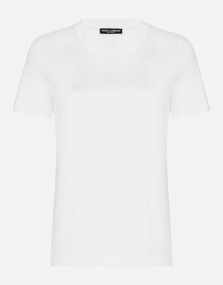 Dolce & Gabbana Jersey T-shirt with flocked Dolce&Gabbana detail White F8T00TGDCBQ