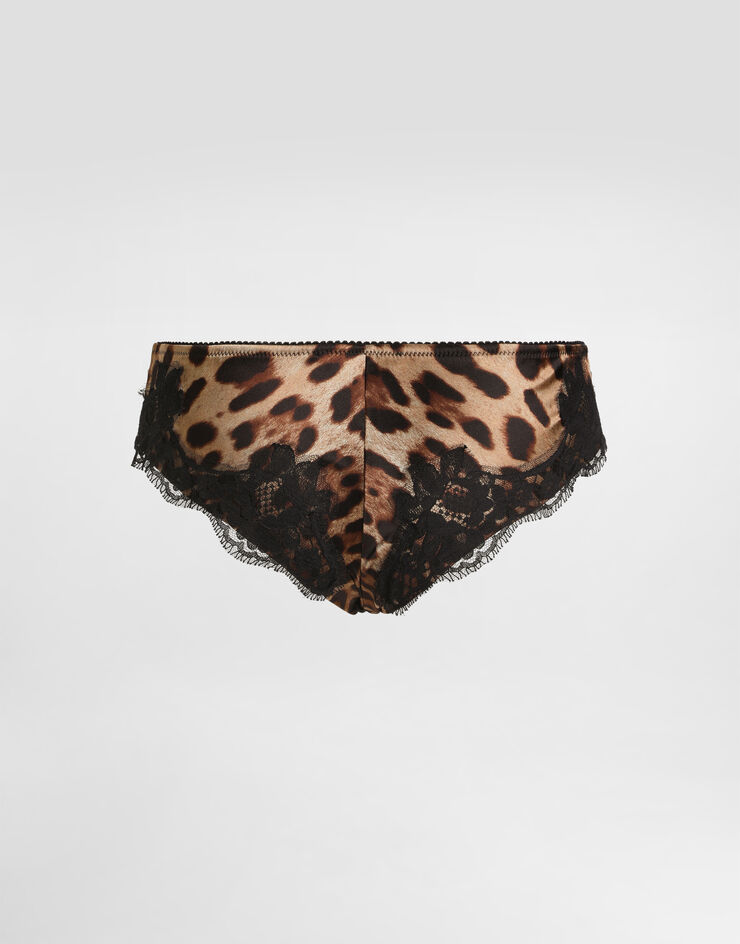 Dolce & Gabbana Leopard-print satin briefs with lace detailing Multicolor O2A02TFSAXY