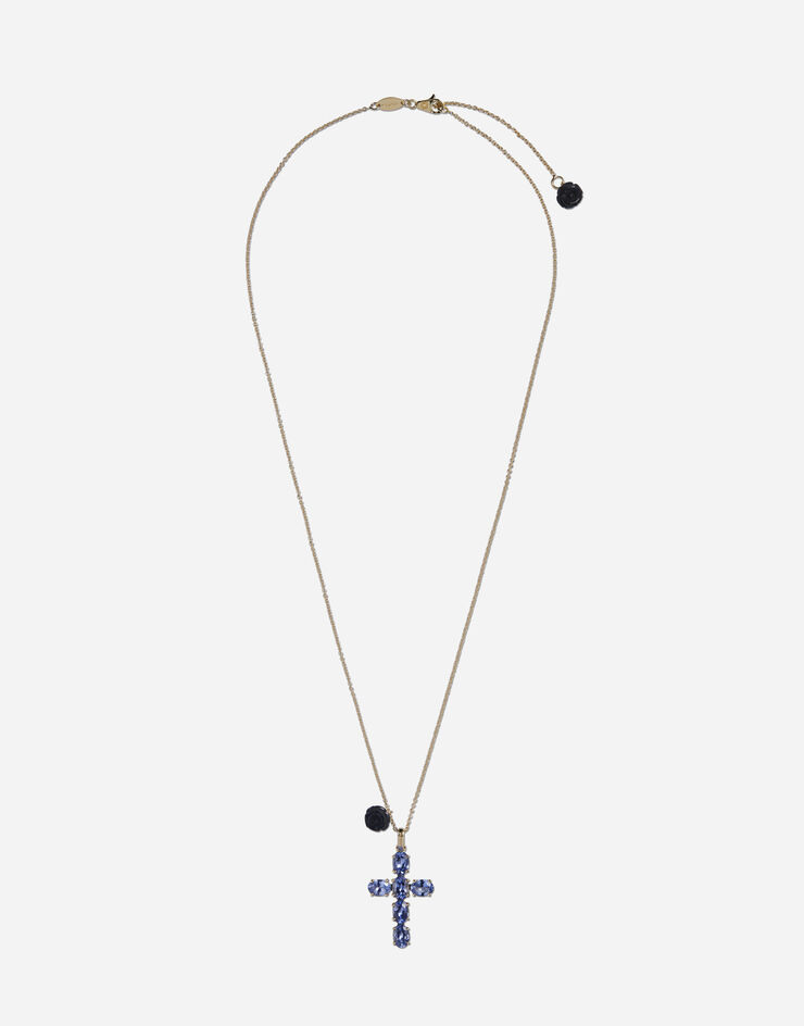 Dolce & Gabbana Pendentif Family en croix avec rose sur chaîne en or jaune Doré WADC2GWSALB