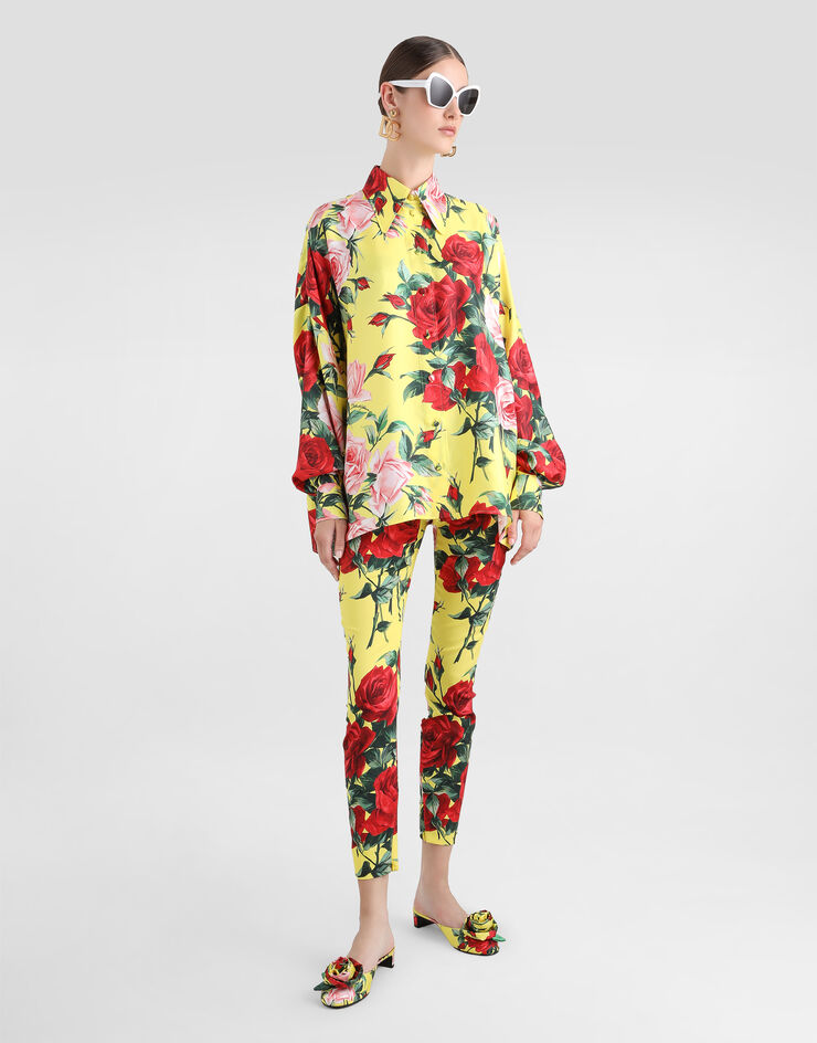 Dolce & Gabbana Camisa holgada de sarga de seda con estampado Bouquet Imprima F5T22TIS1XH
