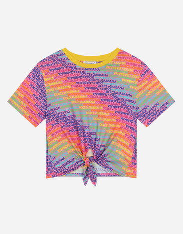 Dolce & Gabbana Camiseta de punto con lazo y estampado Logomania Multicolor L5JTNSG7NRH