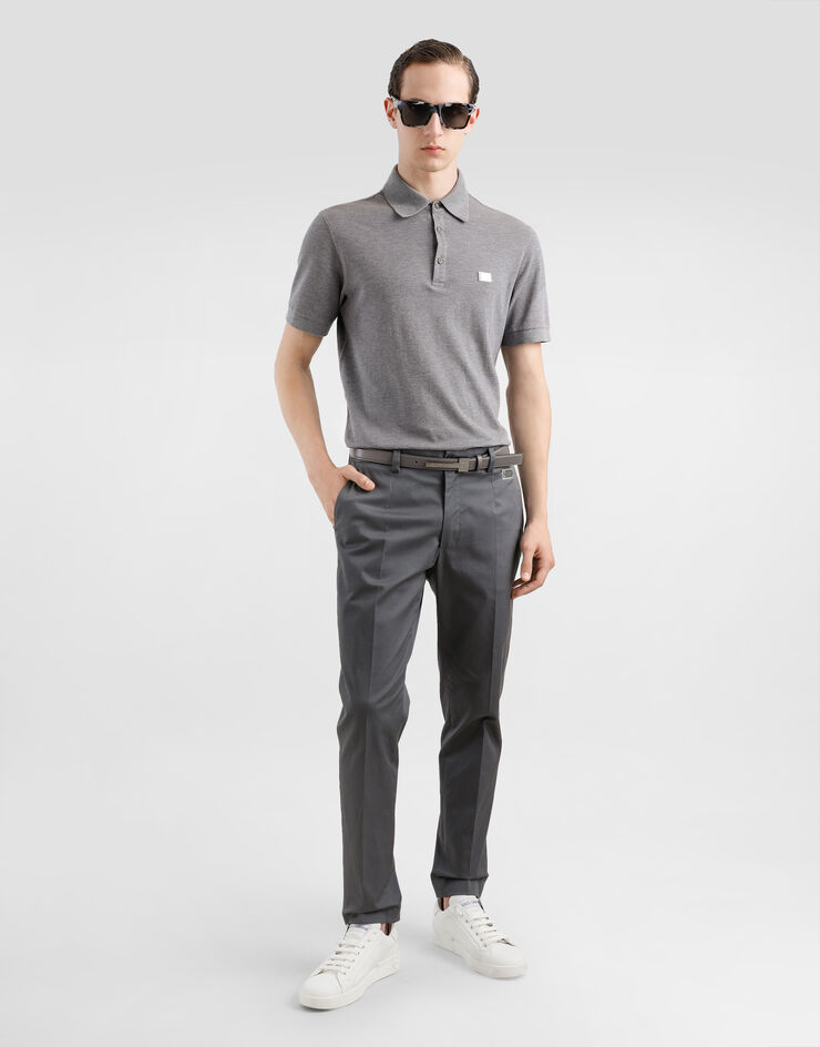 Dolce & Gabbana Polo de algodón con placa con logotipo Gris G8SN1TFU7EN
