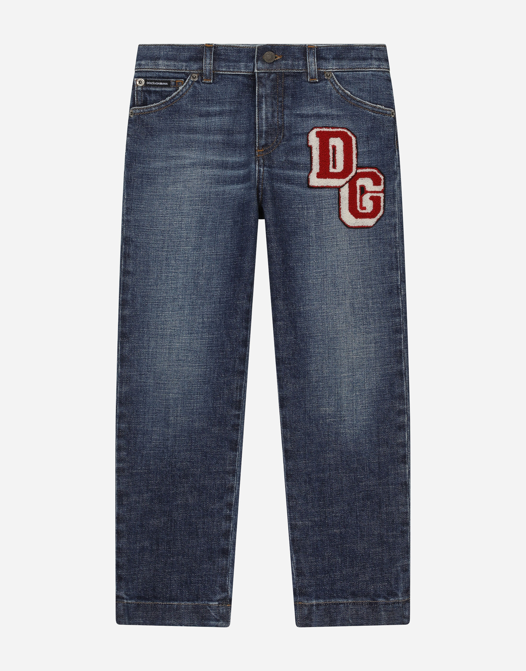 Dolce & Gabbana 5-pocket denim jeans with DG patch Blue L4JQP0G7IJ8