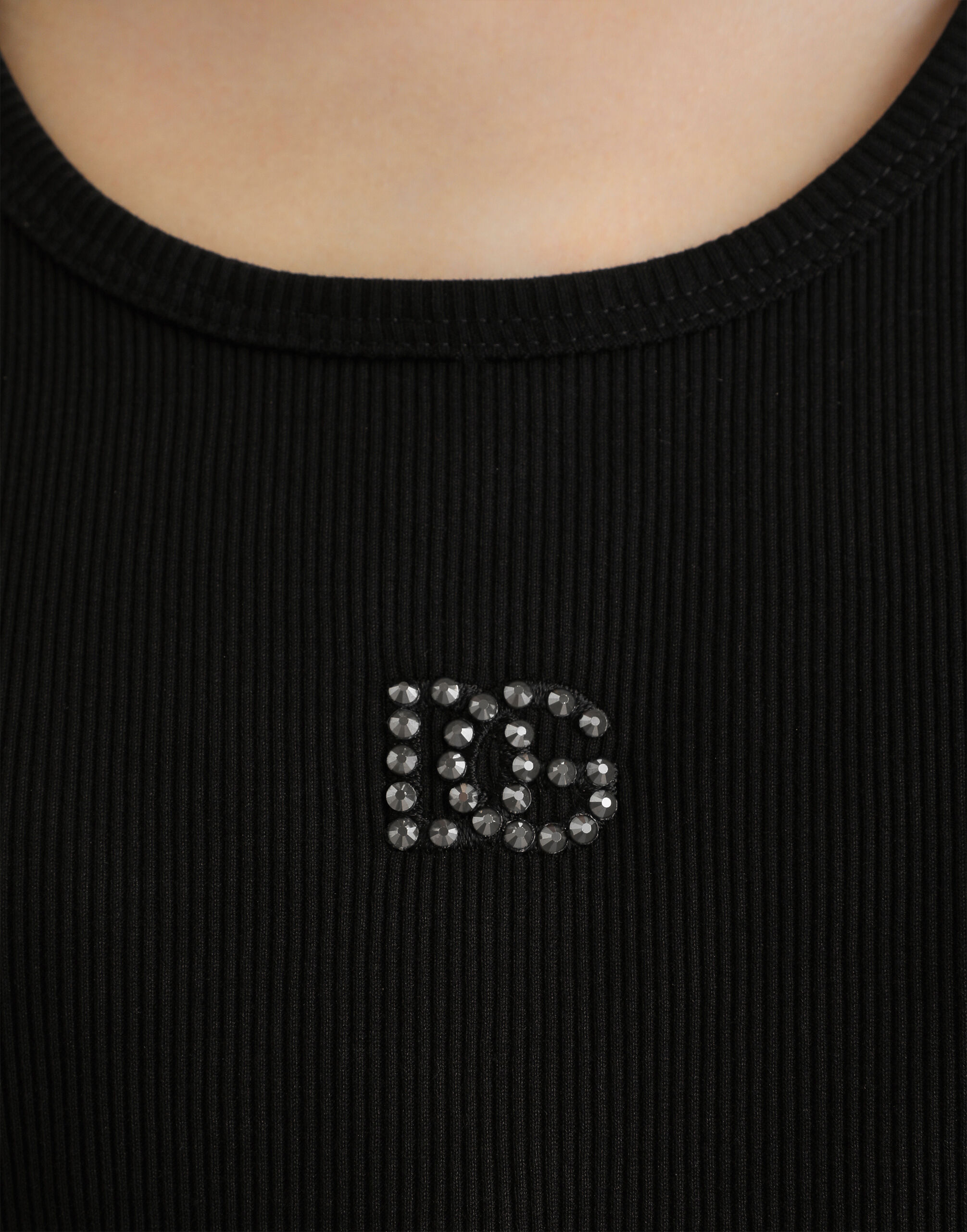 Ribbed tank top with DG embroidery and rhinestones in Black for