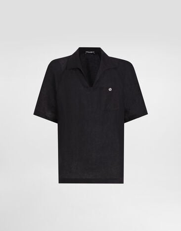 Dolce & Gabbana Short-sleeved linen t-shirt Black G8ST0TFU4MH