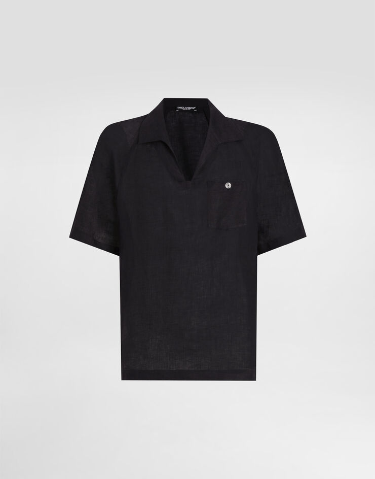 Dolce & Gabbana Short-sleeved linen t-shirt Black G8ST0TFU4MH
