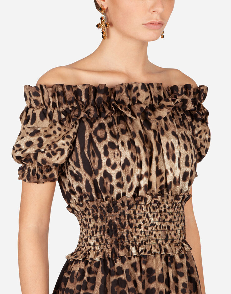 Dolce & Gabbana Kurzes kleid aus popeline leoprint Mehrfarbig F6A0UTHS5E3