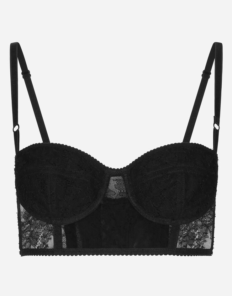Lace balconette corset with straps in Black for
