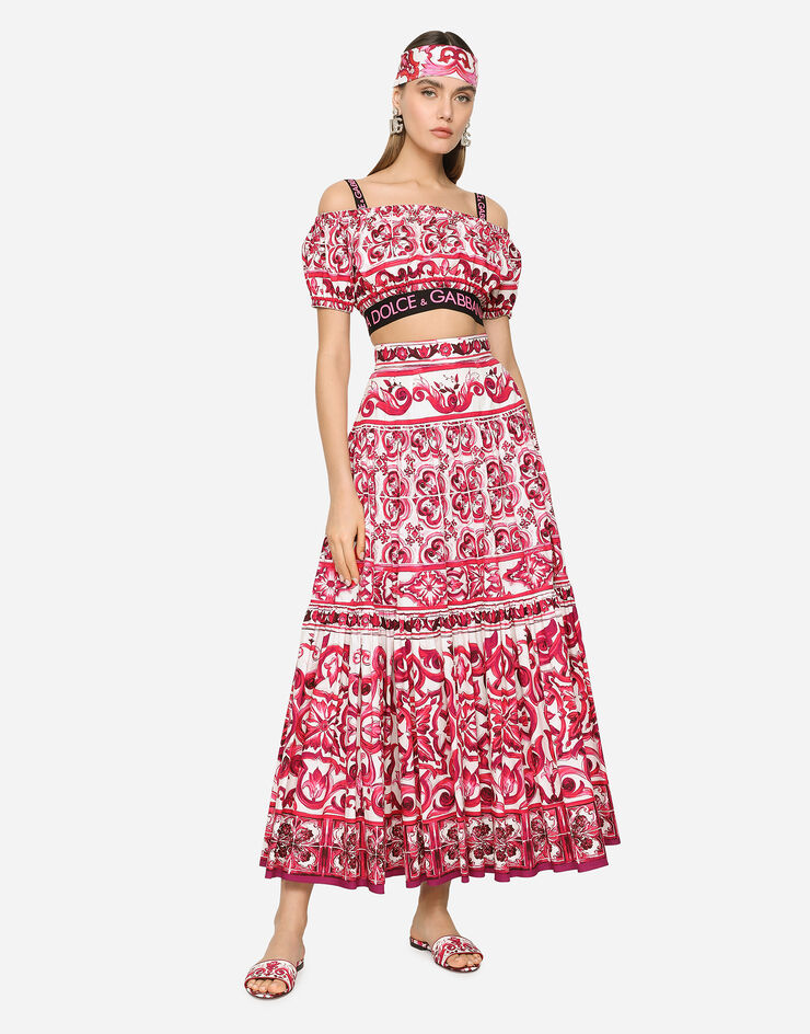 Dolce & Gabbana Длинная юбка из поплина с принтом майолики разноцветный F4CELTHH5BD
