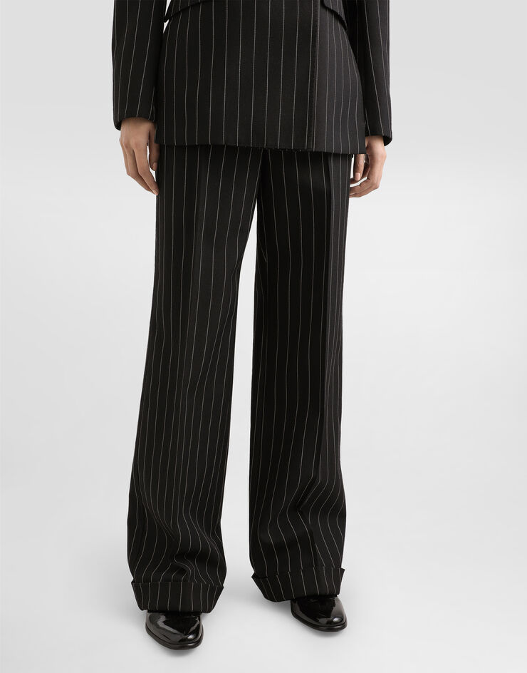 Dolce & Gabbana Straight-leg pinstripe wool pants with turn-ups Multicolor FTDBVTFR22M