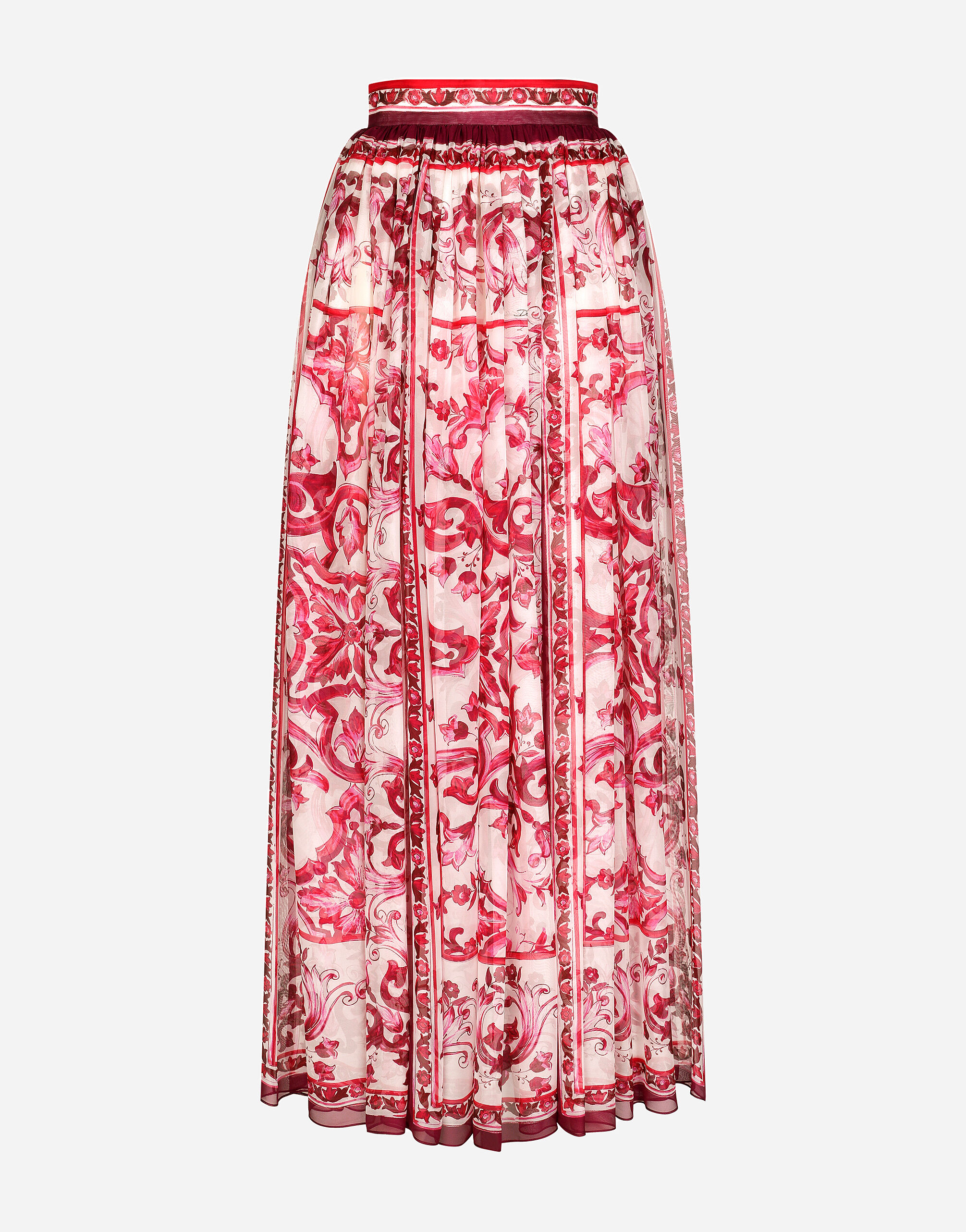 Dolce & Gabbana Long Majolica-print chiffon skirt Gold WEN6P6W1111