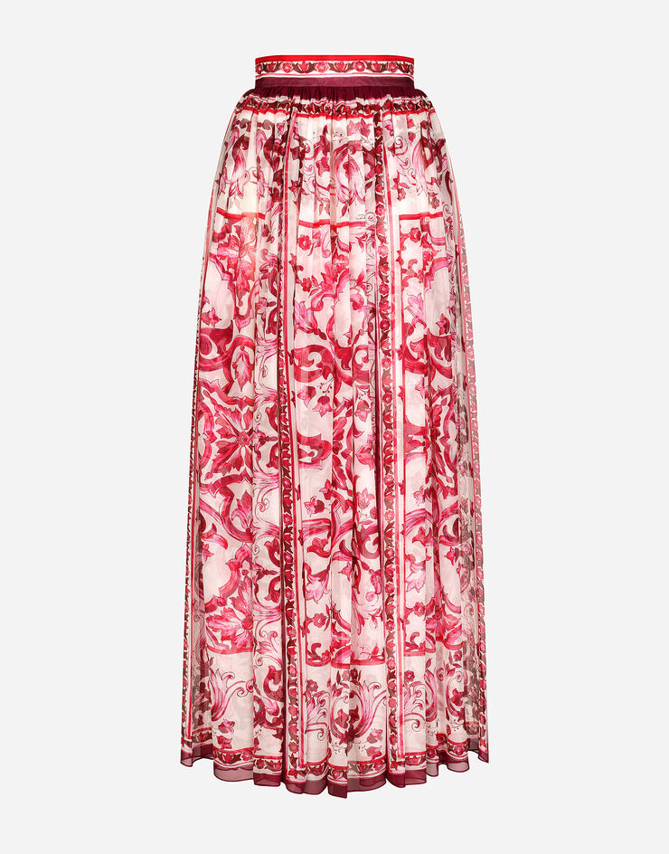Dolce&Gabbana Falda larga de chifón con estampado Maiolica Multicolor F4CHKTHI1BT