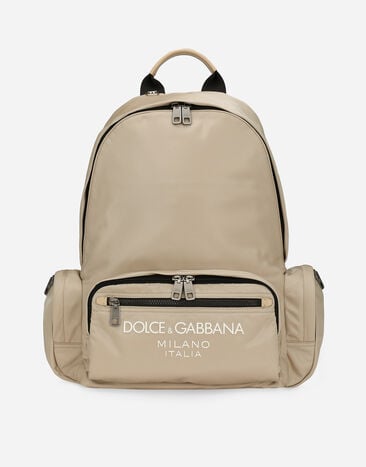 Dolce & Gabbana Rucksack aus Nylon mit gummiertem Logo Schwarz BM2336AG182