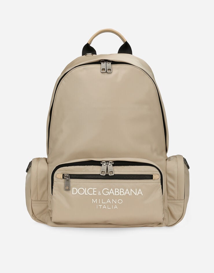 Dolce & Gabbana Nylon backpack with rubberized logo Beige BM2197AG182