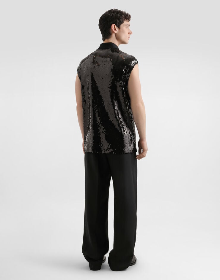 Dolce & Gabbana Sleeveless polo with sequins Black G8ST8TFLSEP