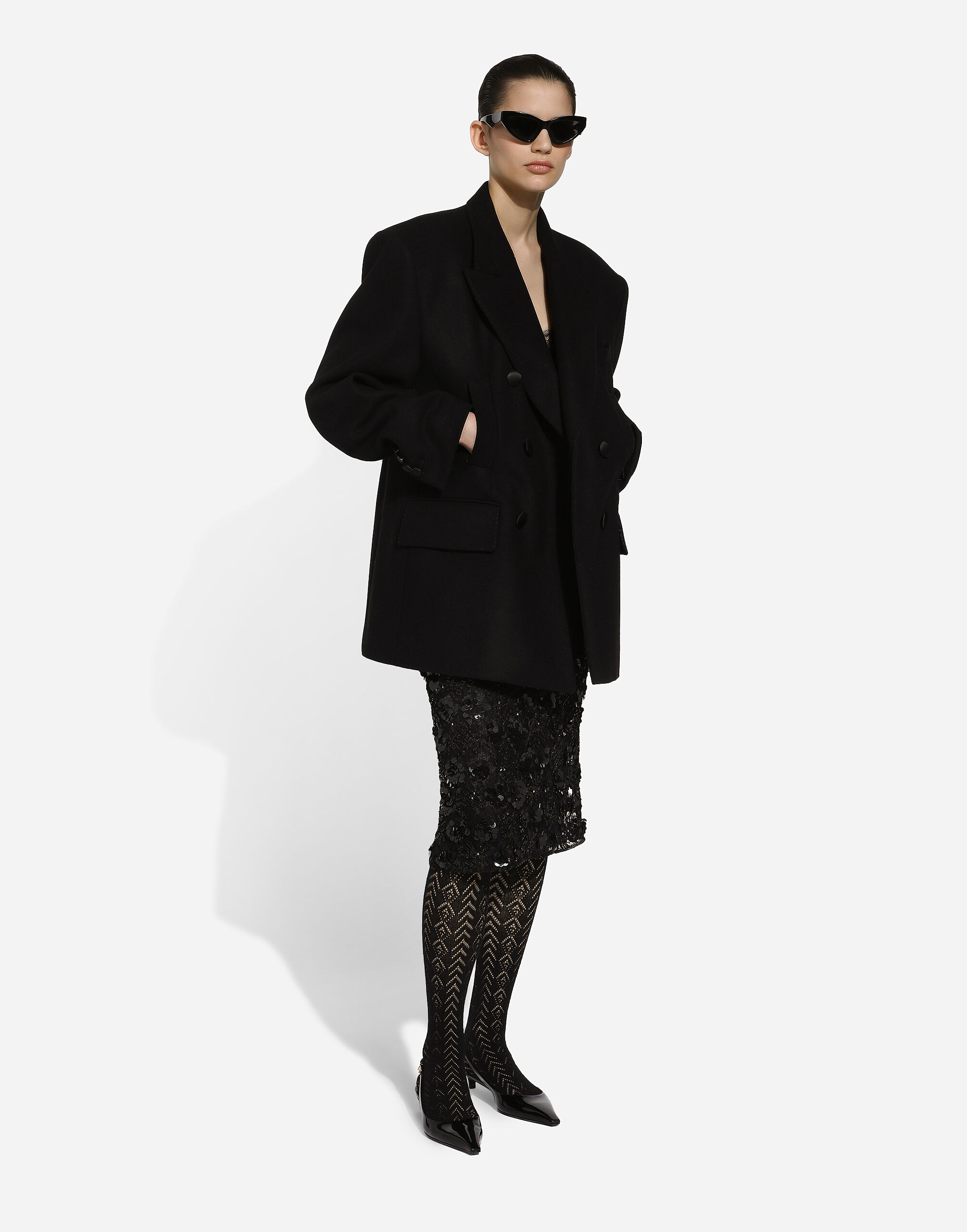 Lace calf-length skirt with all-over sequins in Black for Women