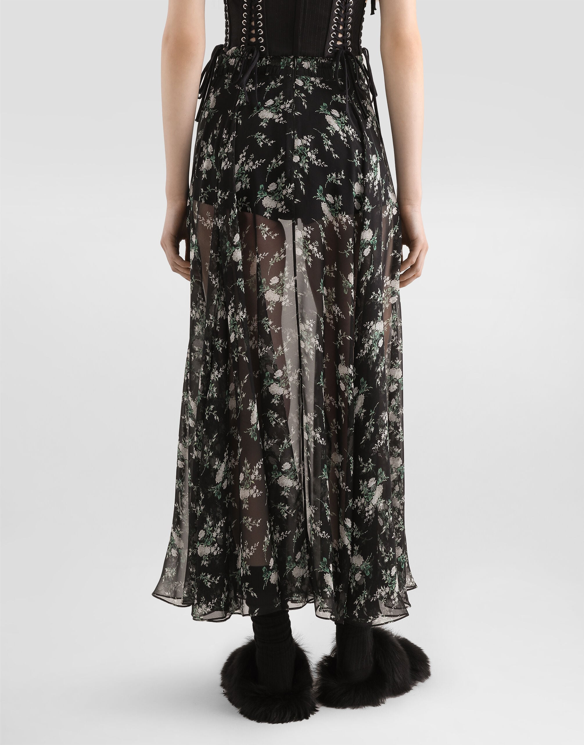 Multicolorのウィメンズ Chiffon skirt with rose and small flower